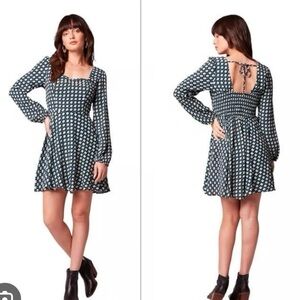 Band of the Free Genevieve Teal Geometric Long Sleeve Dress L New